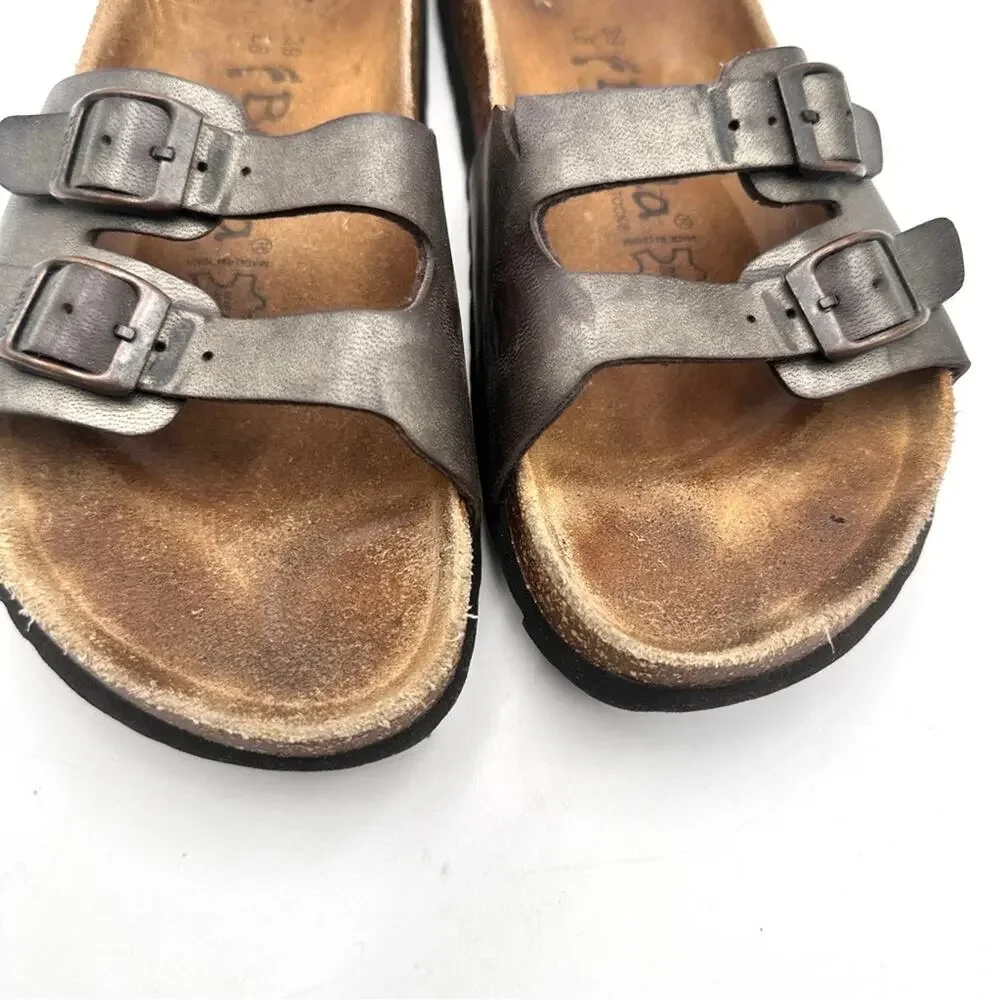 Birkenstocks Betula Birks Two Toe Strap Cork Leather Buckle Narrow 39 size 8